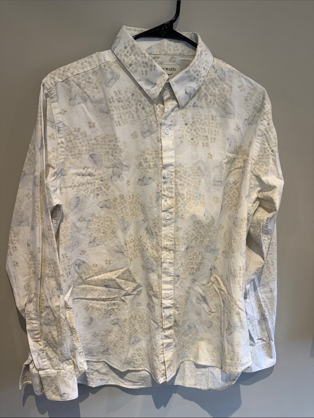 Men's White Printed Long-Sleeve Button-Down Shirt -